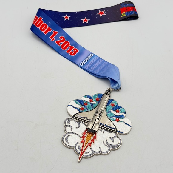 Other - Space Coast Half Marathon Medal Columbia STS-1 Silver Blue 2013 OS Runner NASA